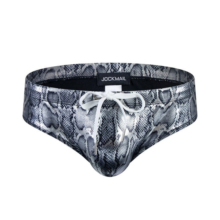 prince-wear 709 serpentine Silver / M JOCKMAIL | Iridescent Snake Print Swim Brief with Removable Bulge Pouch
